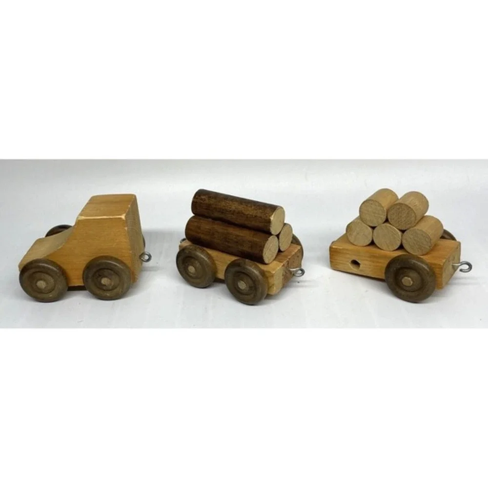 Solid Wood Toy Vehicles Truck Cargo Construction‎ 7 Pieces Vintage
